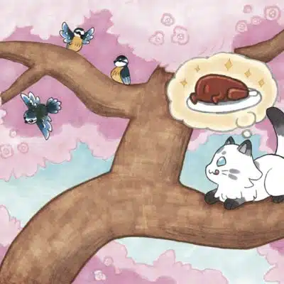 Carte "Ocha chat perché sur le cerisier"