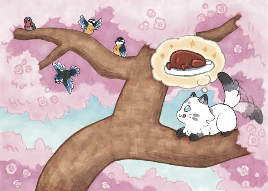 Carte "Ocha chat perché sur le cerisier"